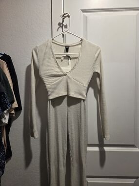 wild fable Ivory Ribbed Long-Sleeve Crop Top
